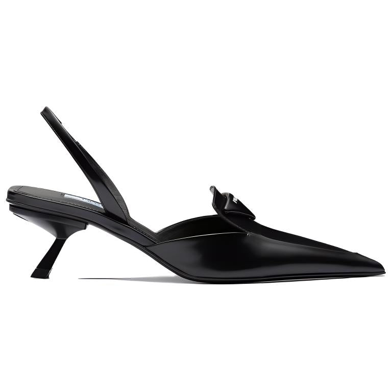 PRADA Brushed Leather Slingback Pumps 'Black' Women's