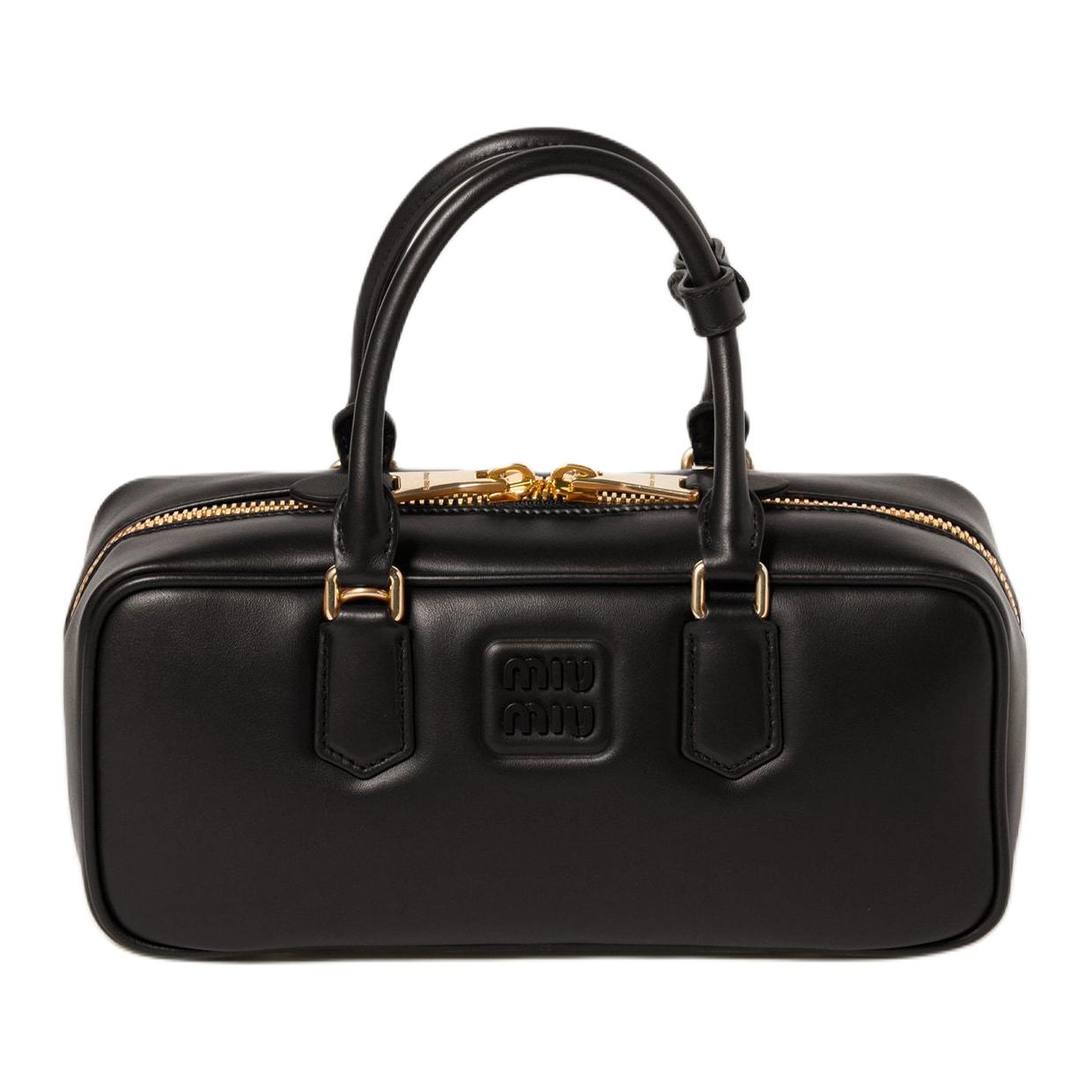 MIU MIU Arcadie Series Calfskin Bowling Bag, Shoulder Bag, Crossbody Bag, Handbag Tubas Women's Black