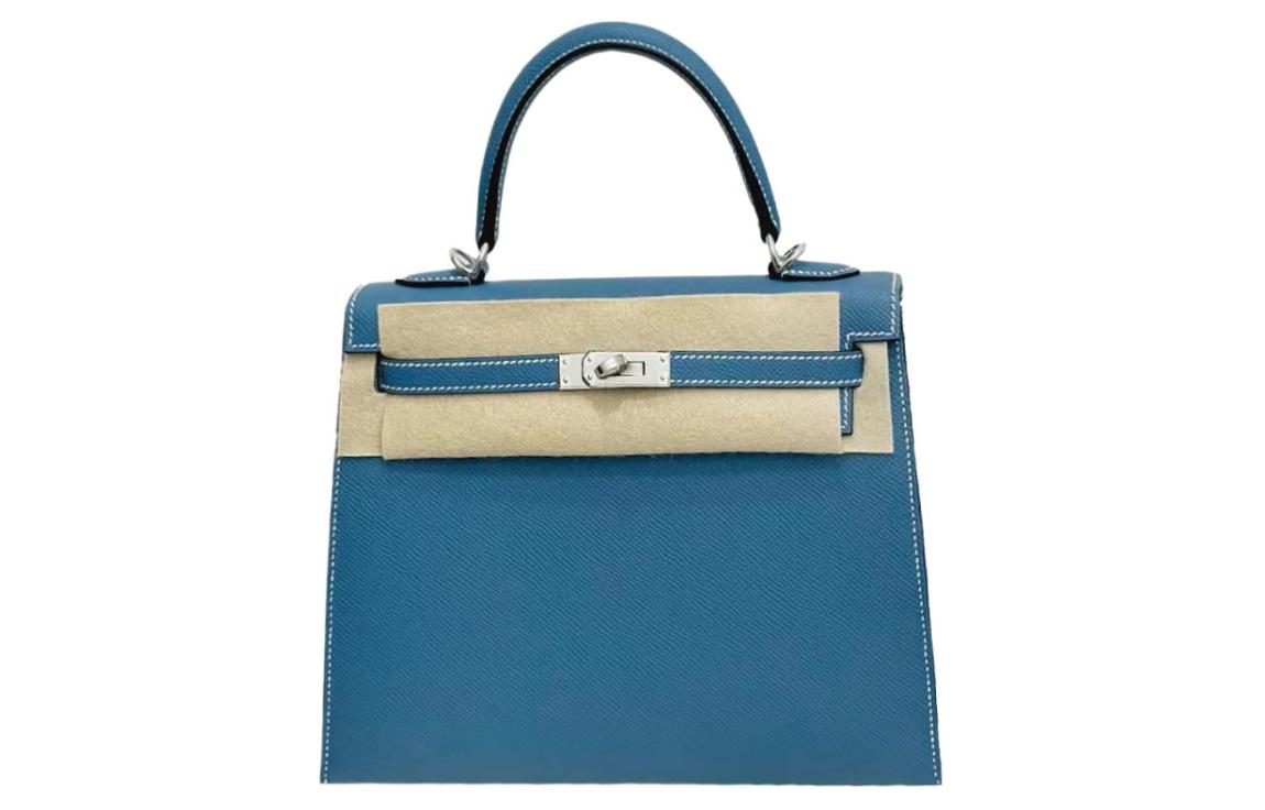 HERMES Kelly Epsom Leather Kelly Bag One Shoulder Handbags Women's D2 NEW BLEU JEAN Denim Blue