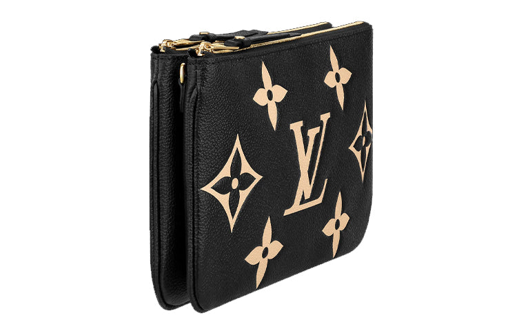 LOUIS VUITTON Double Zip Pochette Bi color Monogram Black/Brown