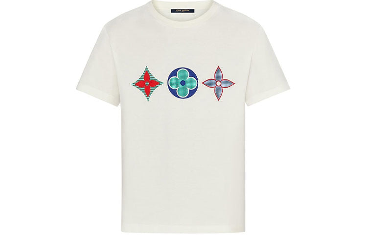 LOUIS VUITTON Men's Multicolor Monogram Print Short Sleeve White