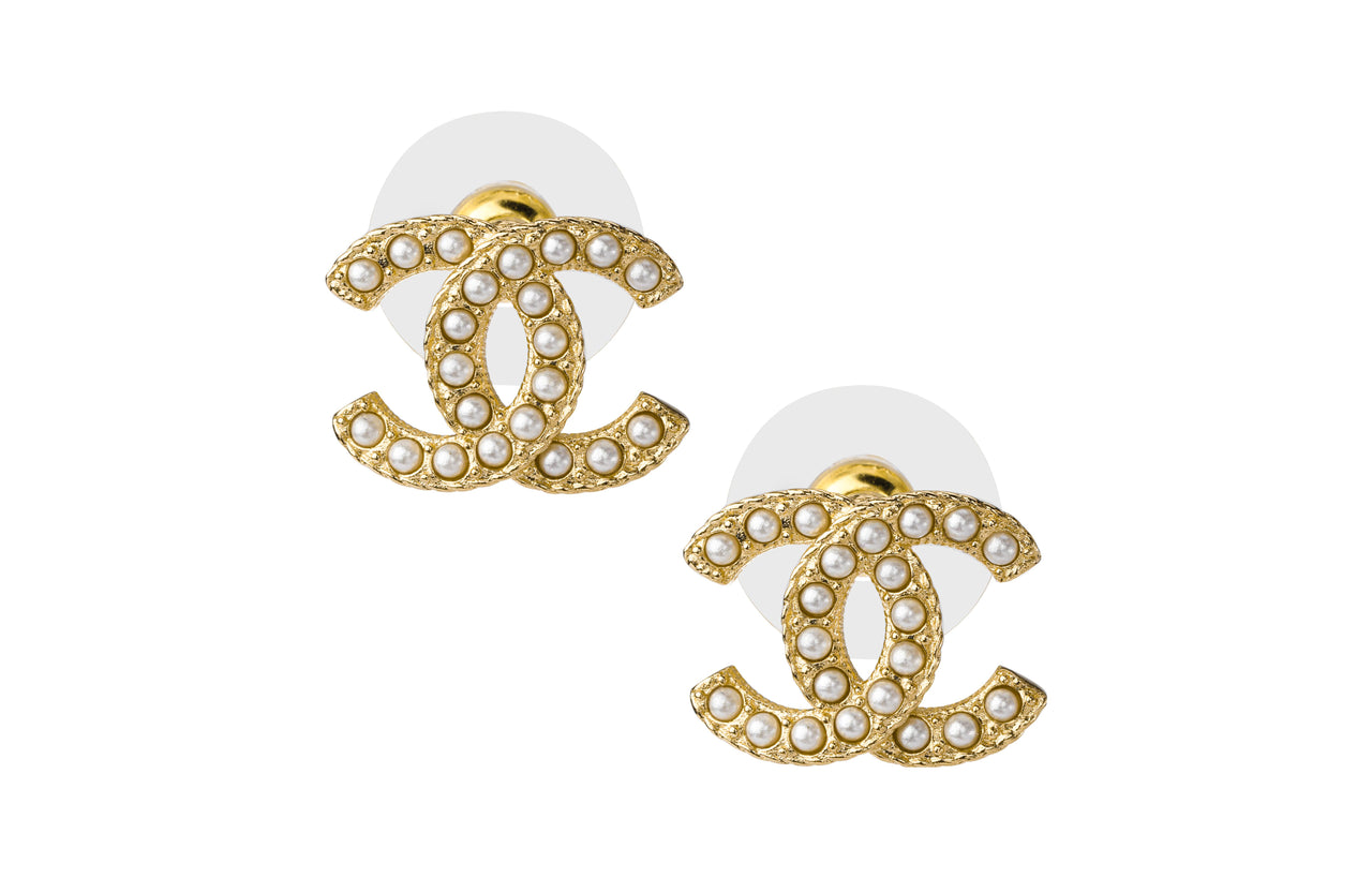 CHANEL Stud Earrings Unisex Gold