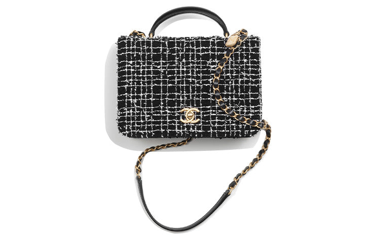 CHANEL Twill Soft Velvet And Lambskin Mouth Cover Bag Shoulder Bag Crossbody Bag Handbag Small Size Women's Black/White