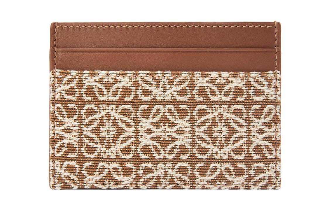 LOEWE Fabric Canvas Cow Leather Patchwork Card Clip Card Holder Women's Brown & Peach