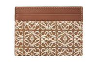 LOEWE Fabric Canvas Cow Leather Patchwork Card Clip Card Holder Women's Brown & Peach