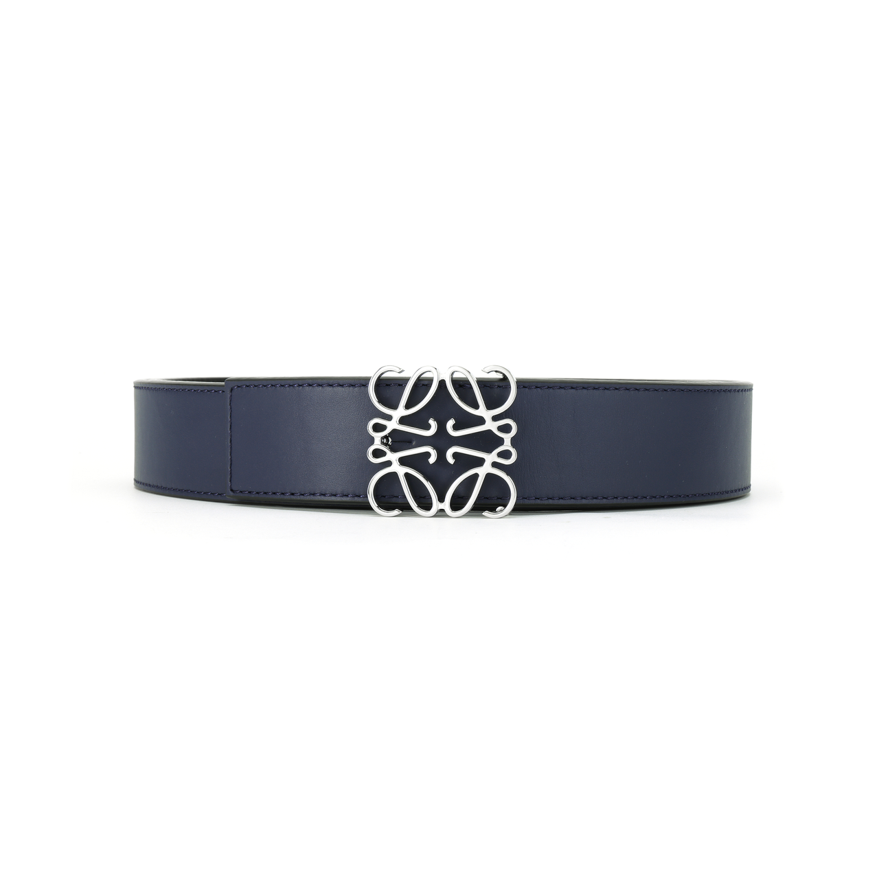 LOEWE Anagram Cow Leather Belts Men's Blue Black Silver 3.5cm
