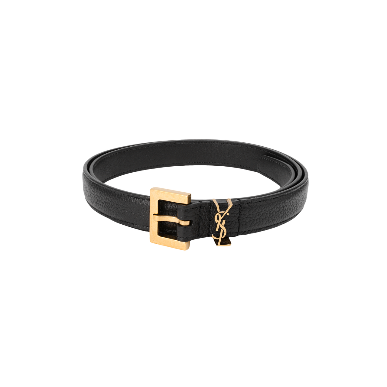 SAINT LAURENT Cassandre Thin Belt With Square Buckle In Grained Leather