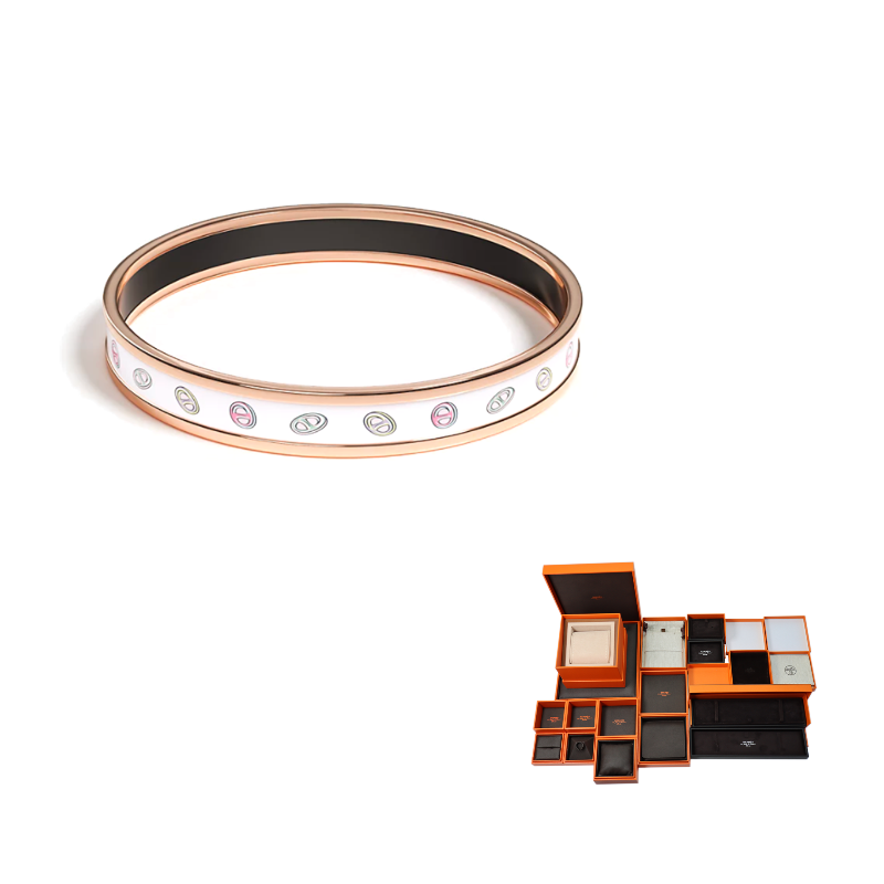 HERMES Enamel Rose Gold-Plated Metal Parts Bangles Unisex Multicolor