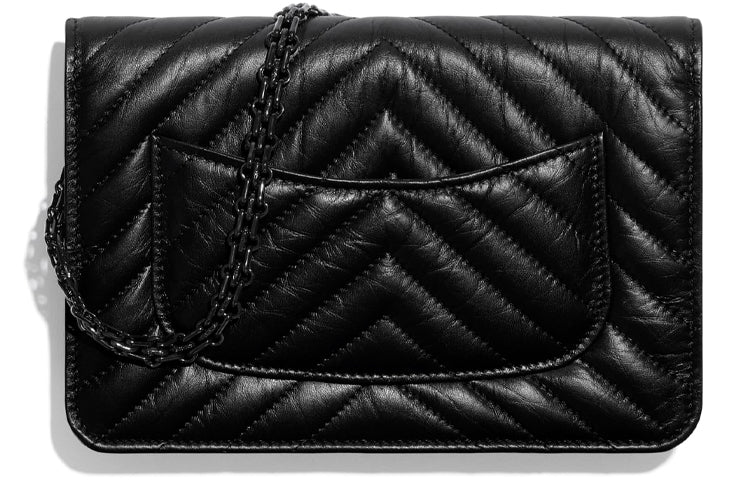 CHANEL So Black Cow Leather Wallet Shoulder Bag Women's Black