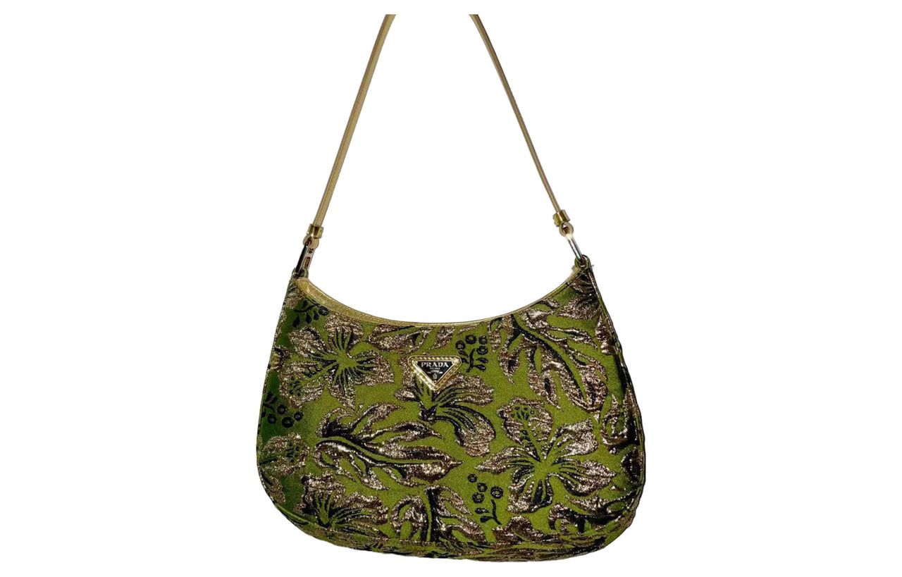 PRADA Cleo Nylon With Leather Crescent Shoulder Bag, Handbag Regular Women's Green