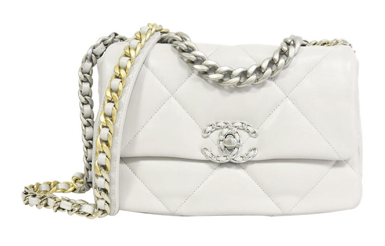 CHANEL 19Bag Lambskin Shoulder Bag Crossbody Bag Medium Size Women's White