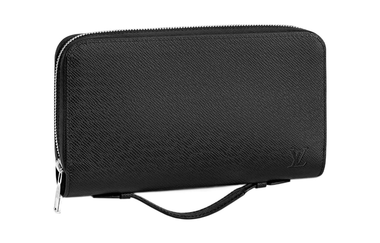 LOUIS VUITTON Zippy Taiga Leather With Cow Leather Wallet Men's Black