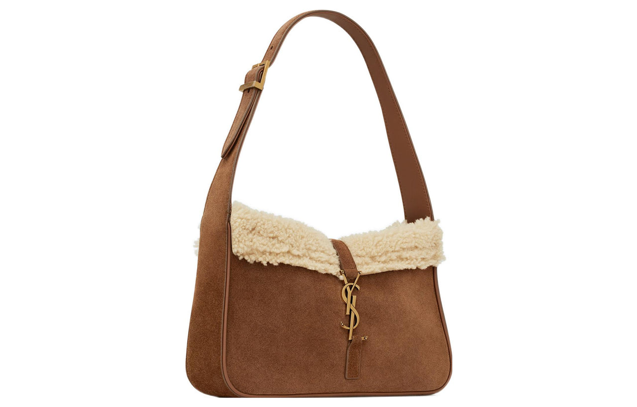 SAINT LAURENT LE5A7 Shearling With Suede Shoulder Bag, Handbag, Shoulder Bag Women's Brown