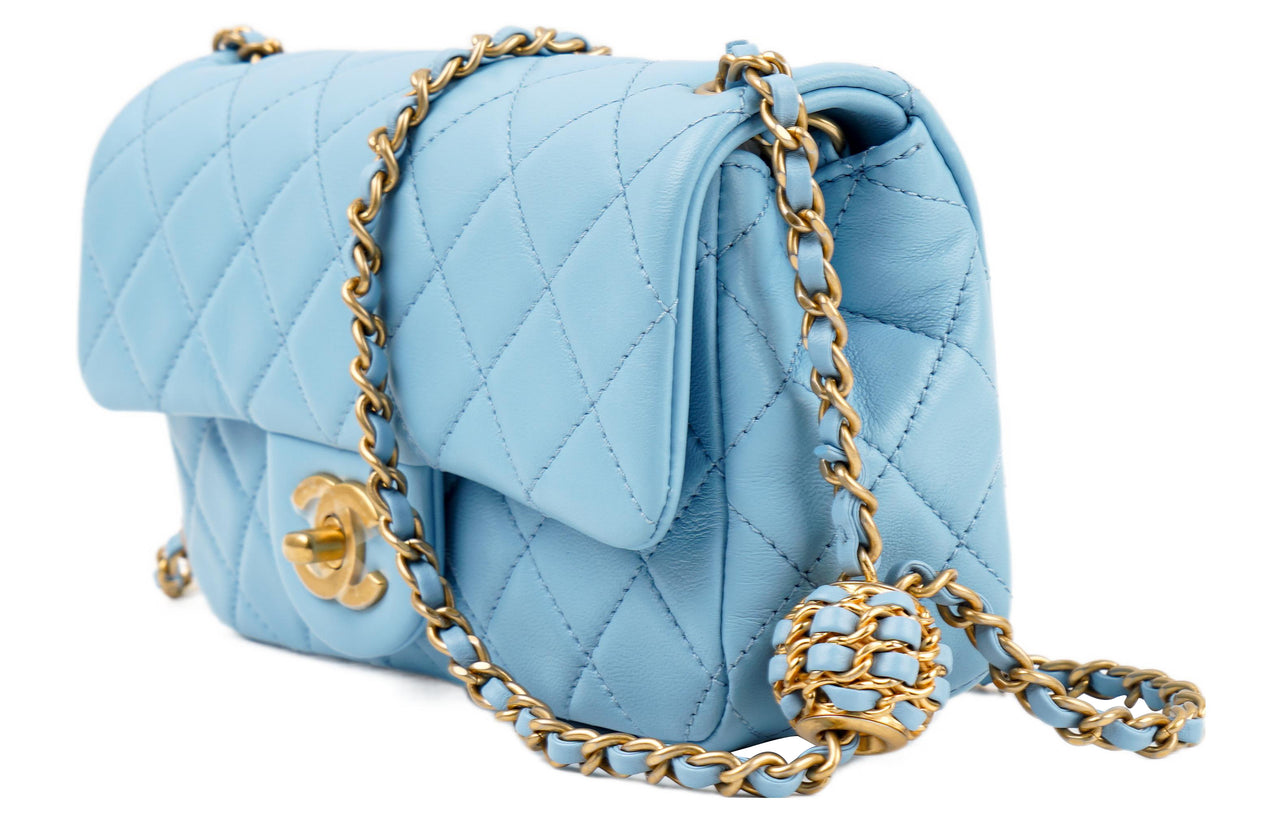 CHANEL Classic Flap CF22SS Spring And Summer Sheepskin Crossbody Bag Mini Women's Blue