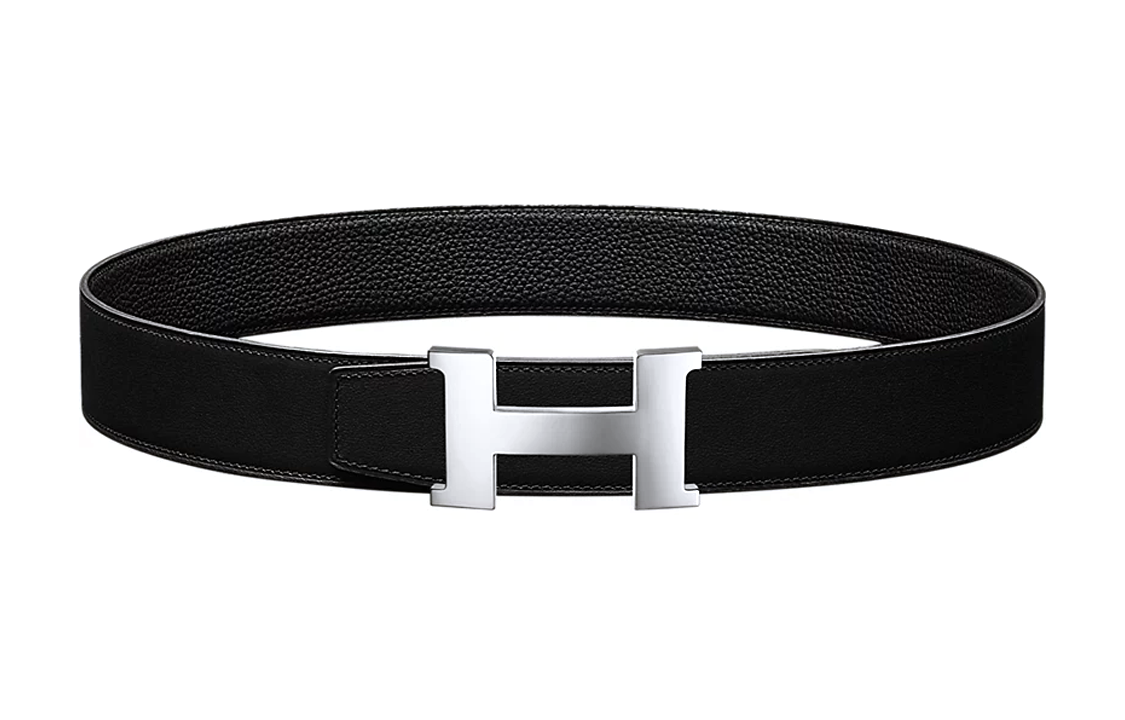 HERMES Calfskin Leather Belts Men's Black Width: 3.8cm