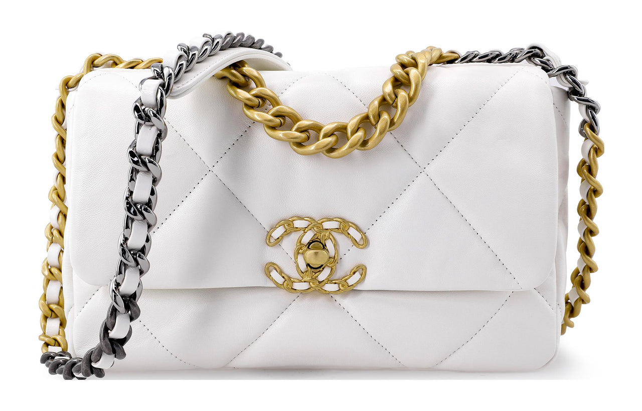 CHANEL 19Bag Sheepskin Handbag, Shoulder Bag, Crossbody Bag Regular Women's White