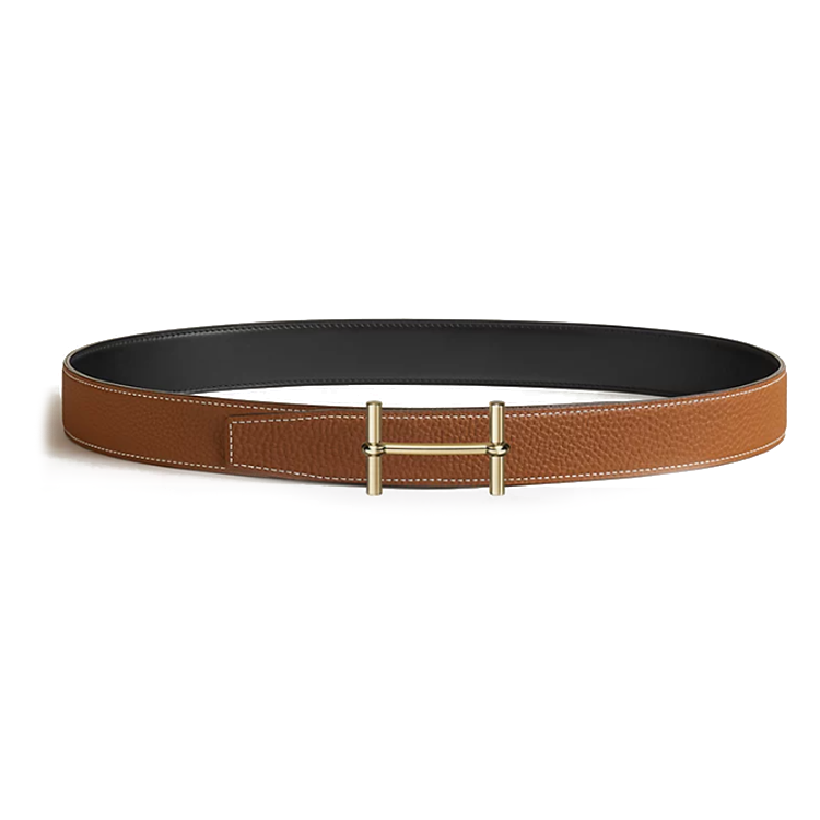 HERMES Calfskin Metal Leather Belts Women's Black/Brown Width: 3.2CM