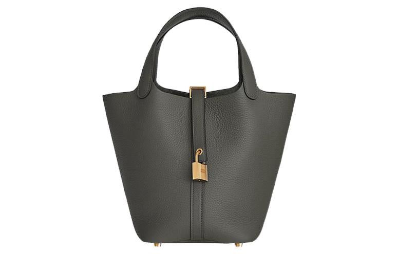 HERMES Picotin Lock Clemence Bullock Leather Basket Bag Handbag Bucket Bag 18 Women's 0L Grismeyer Cumulonimbus Gray