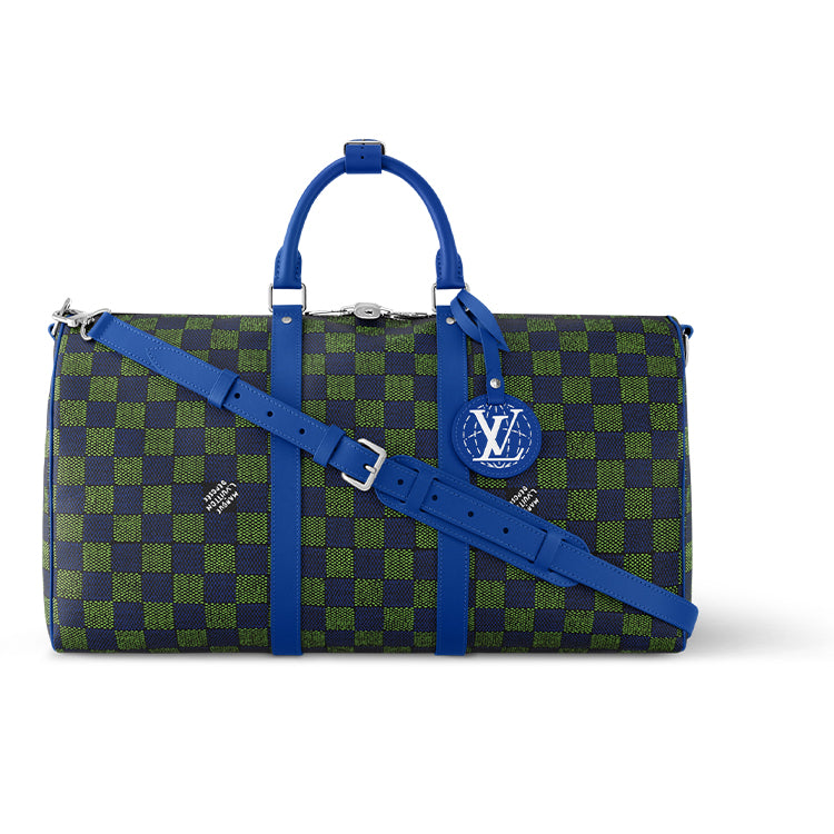 LOUIS VUITTON KeepallBandoulière Damier Heritage Coated Canvas One Shoulder Portable Travel Bag Men's Turquoise