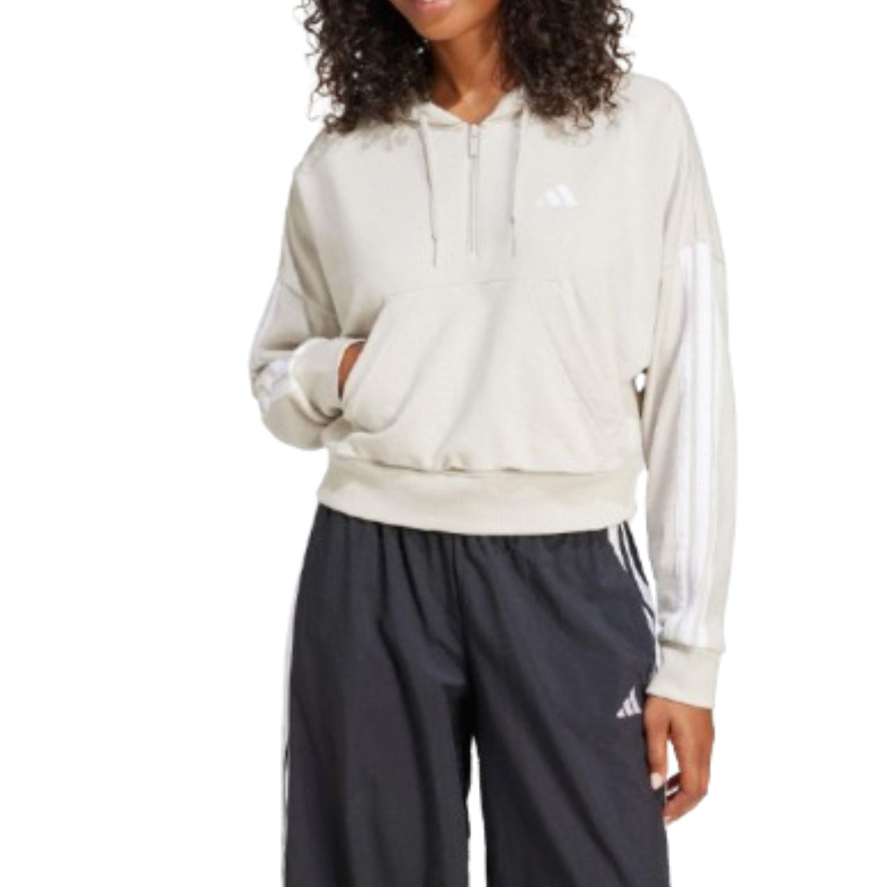 (WMNS) adidas Essentials 3-Stripes French Terry Quarter-Zip Hoodie 'Grey' JN1958