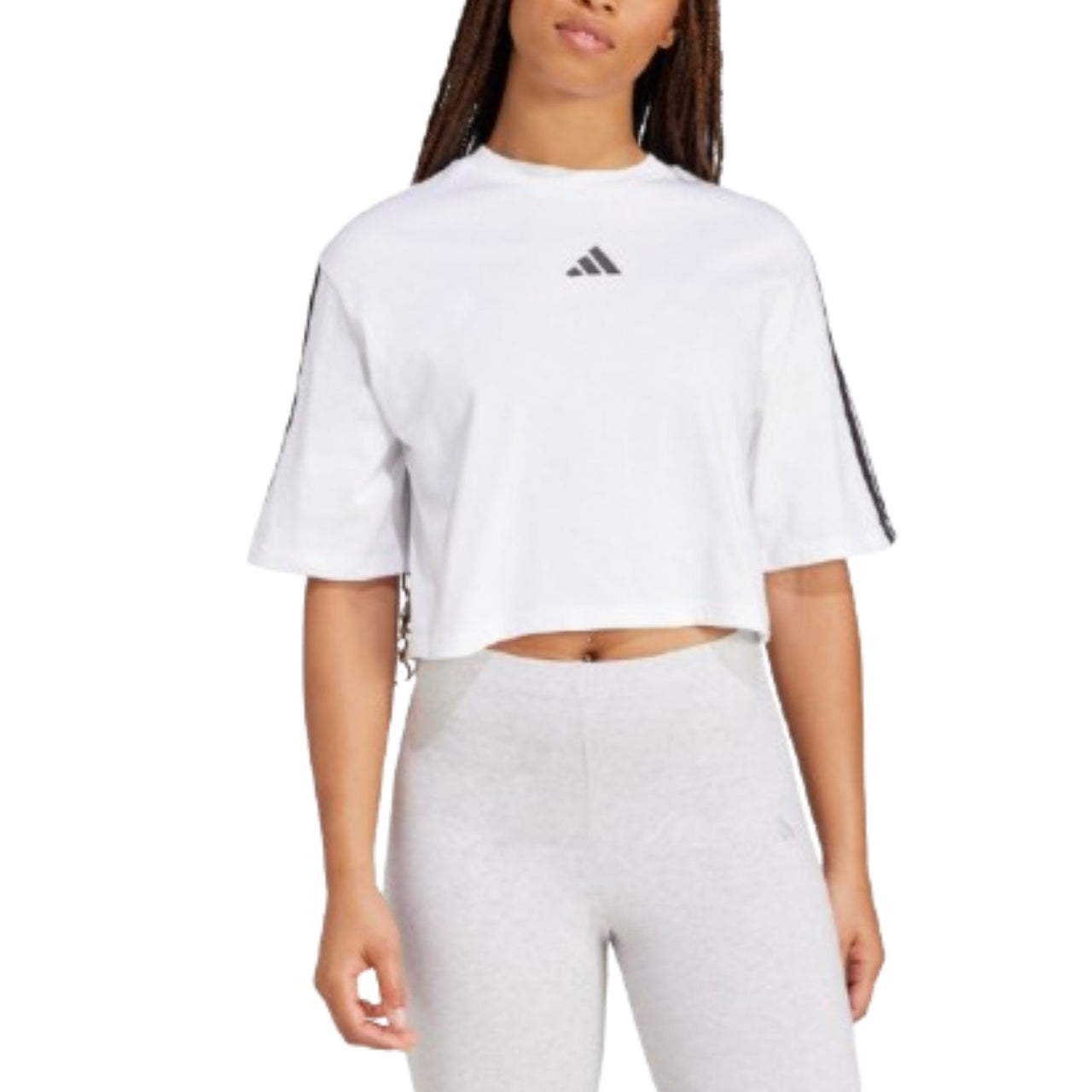 (WMNS) adidas Essentials 3-Stripes Cotton Loose T-Shirt 'White Black' JD4999