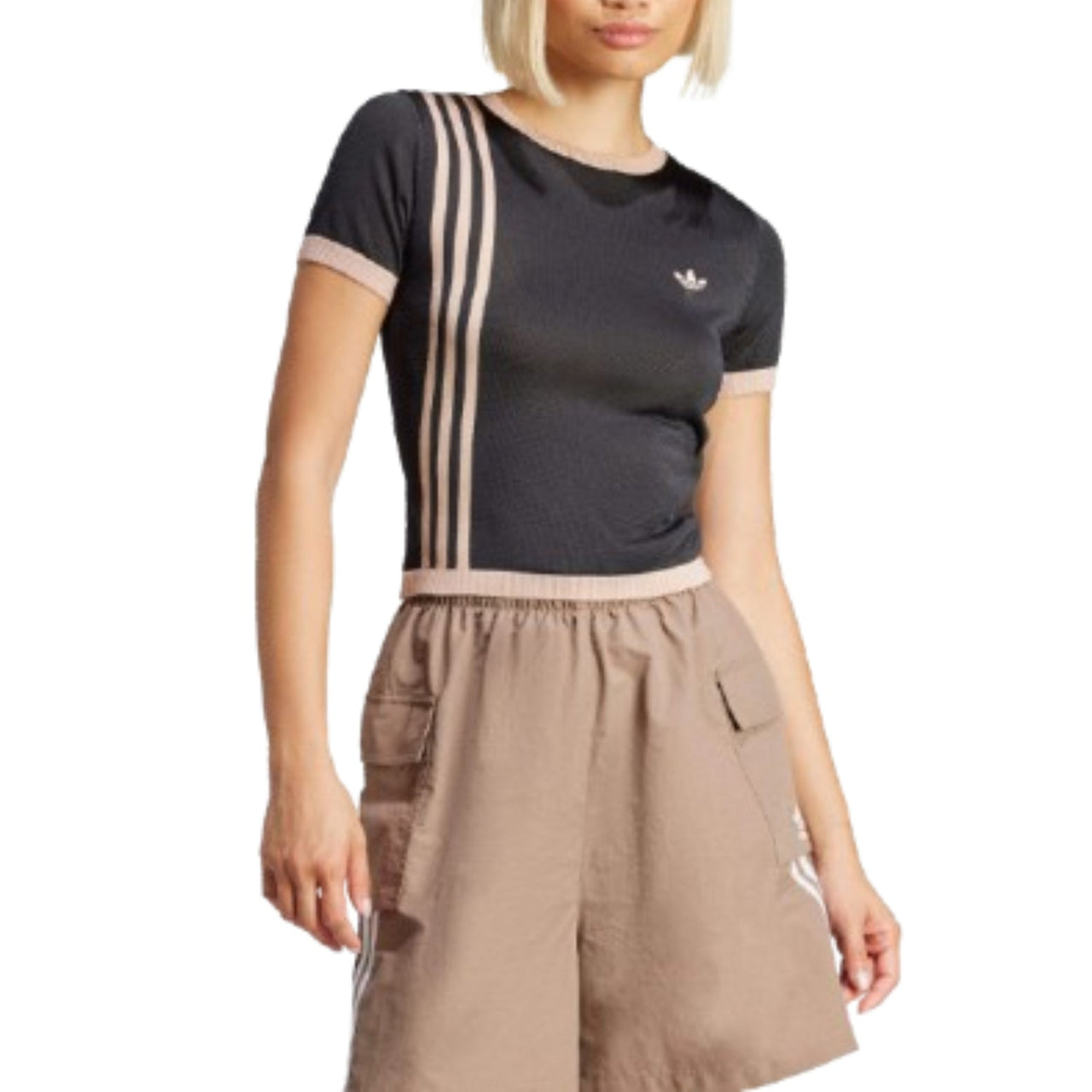 (WMNS) adidas Knitted 3-Stripes Short T-Shirt 'Black' JJ0960