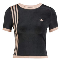 (WMNS) adidas Knitted 3-Stripes Short T-Shirt 'Black' JJ0960
