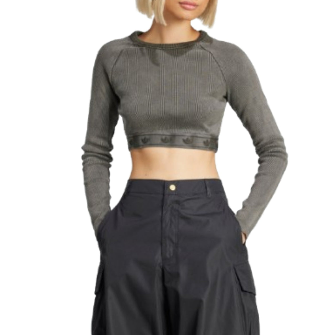 (WMNS) adidas Ribbed Long Sleeve Crop Top 'Black' JD0014