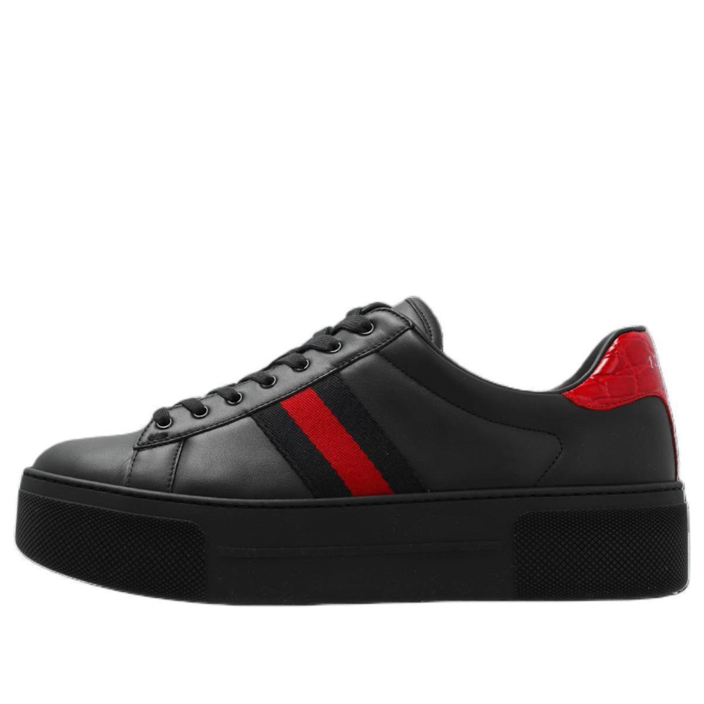 (WMNS) Gucci Ace Leather Platform 'Black' 791399-AACAG-1096