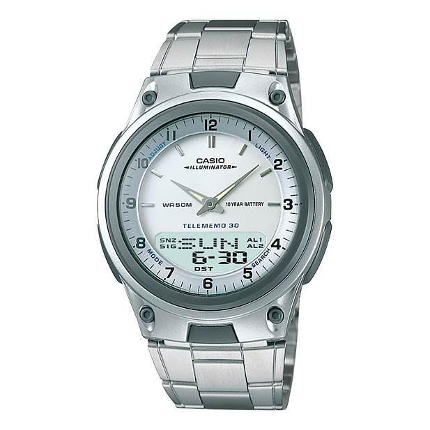 CASIO Stainless Steel Strap Waterproof White Analog/Digital Combo AW-80D-7A