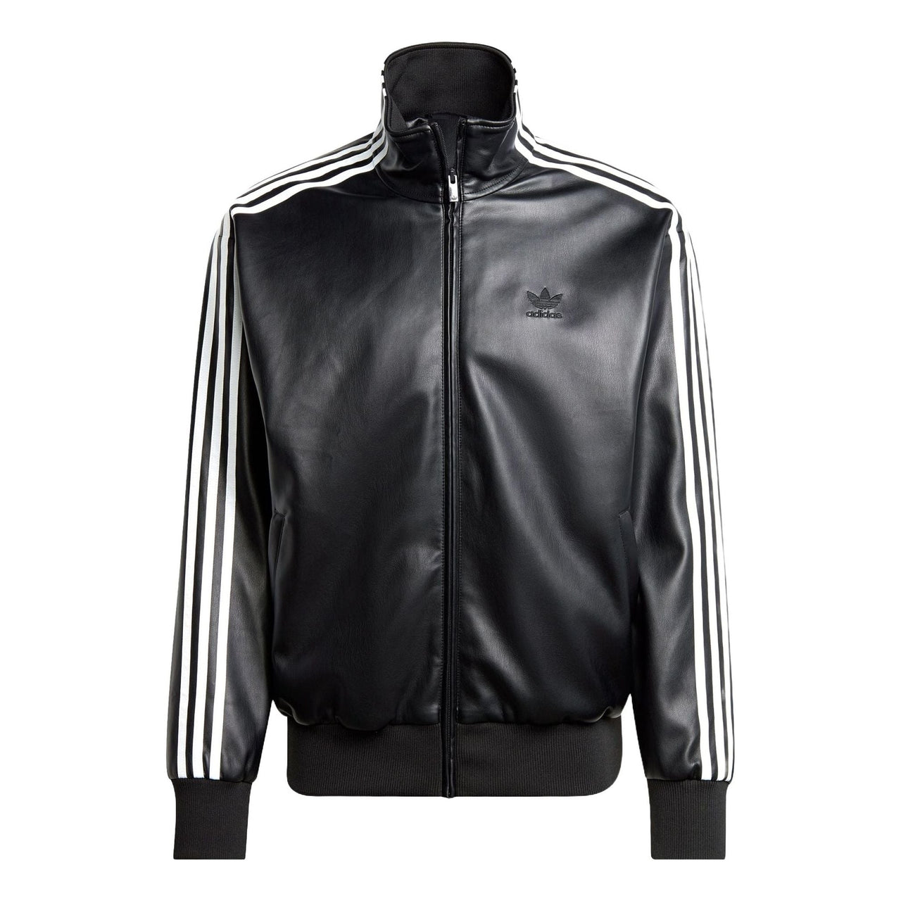 adidas Faux Leather Adicolor 3-Stripes Loose Firebird Track Suit Jacket Asia Sizing 'Black' IZ4033