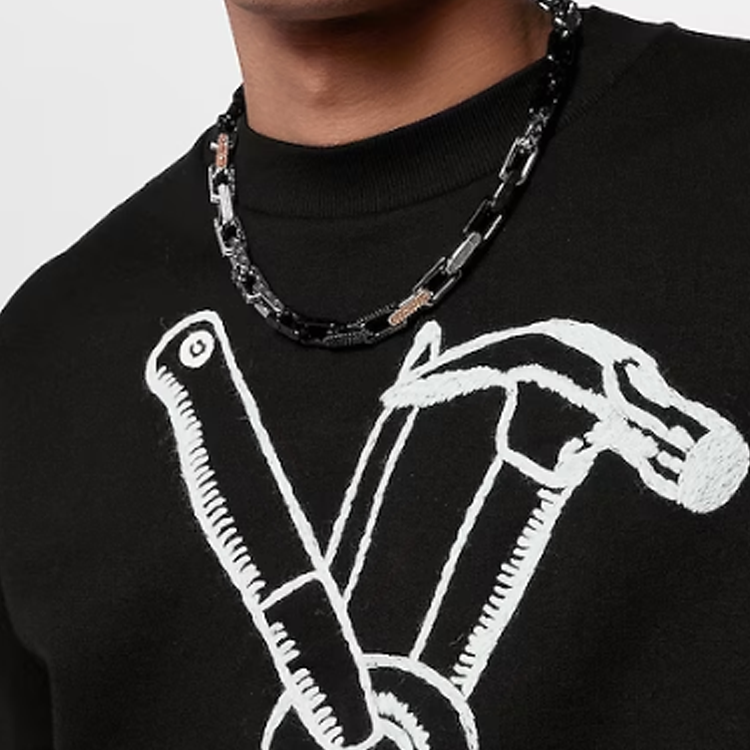 LOUIS VUITTON Crystal Necklaces Men's Silver