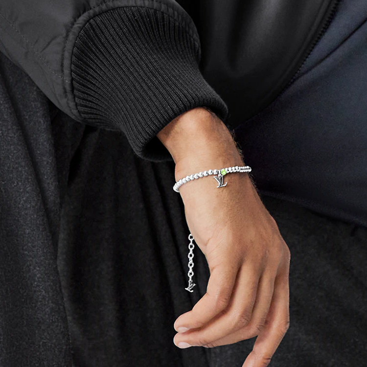 LOUIS VUITTON Nano Beads Metal Crystal Bracelets Men's Silver