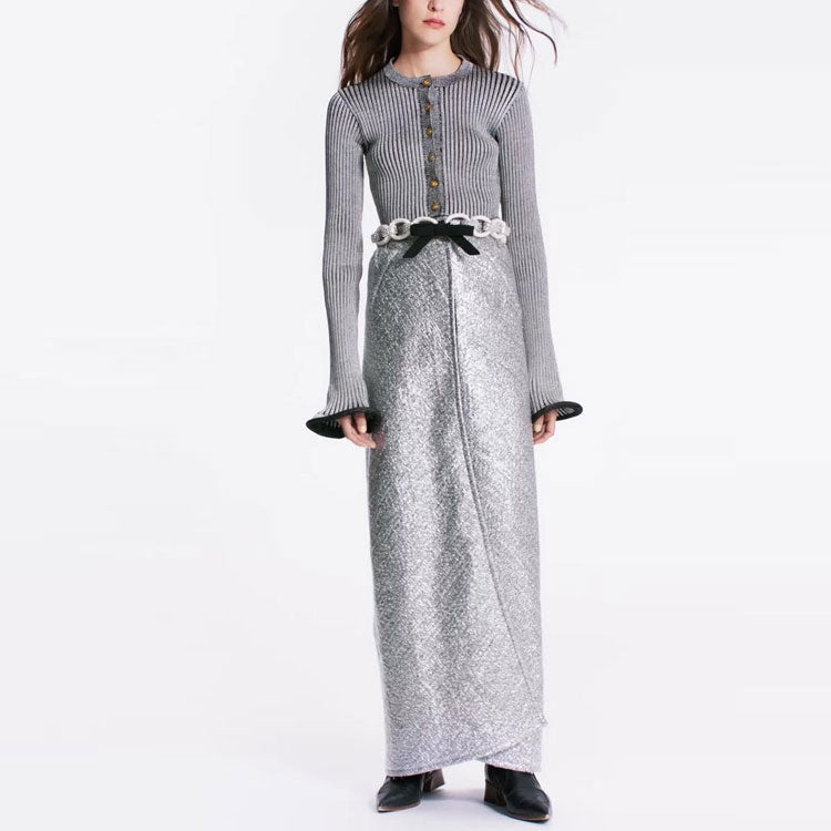 LOUIS VUITTON Ribbed Knit Trumpet Sleeve Cardigan