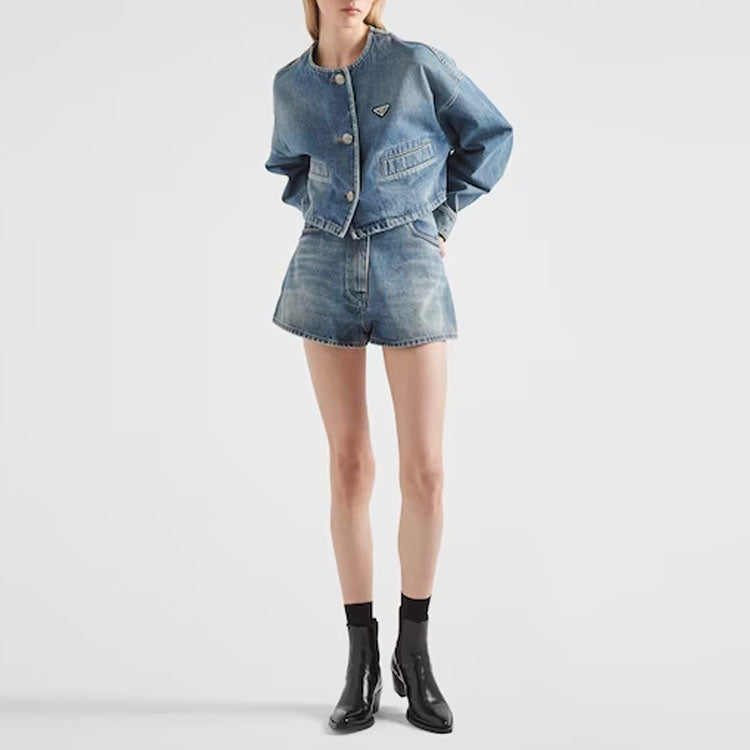 PRADA Triangle-logo Denim Shorts