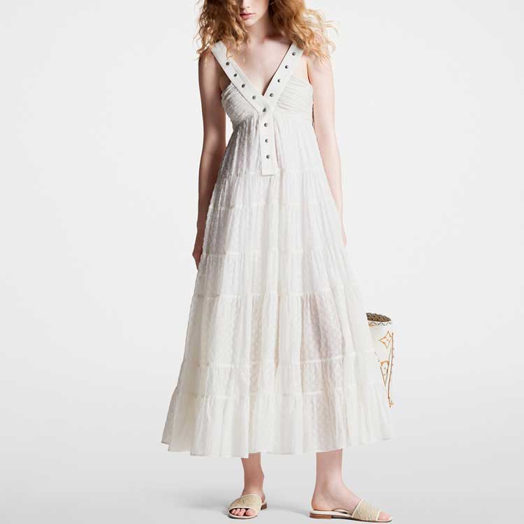 LOUIS VUITTON Monogram Fil Coupé Snap Button Strap Dress