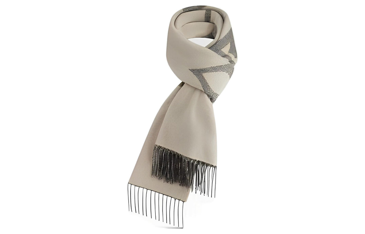 LOUIS VUITTON Wool Knit Scarf Men's Ecru Gray