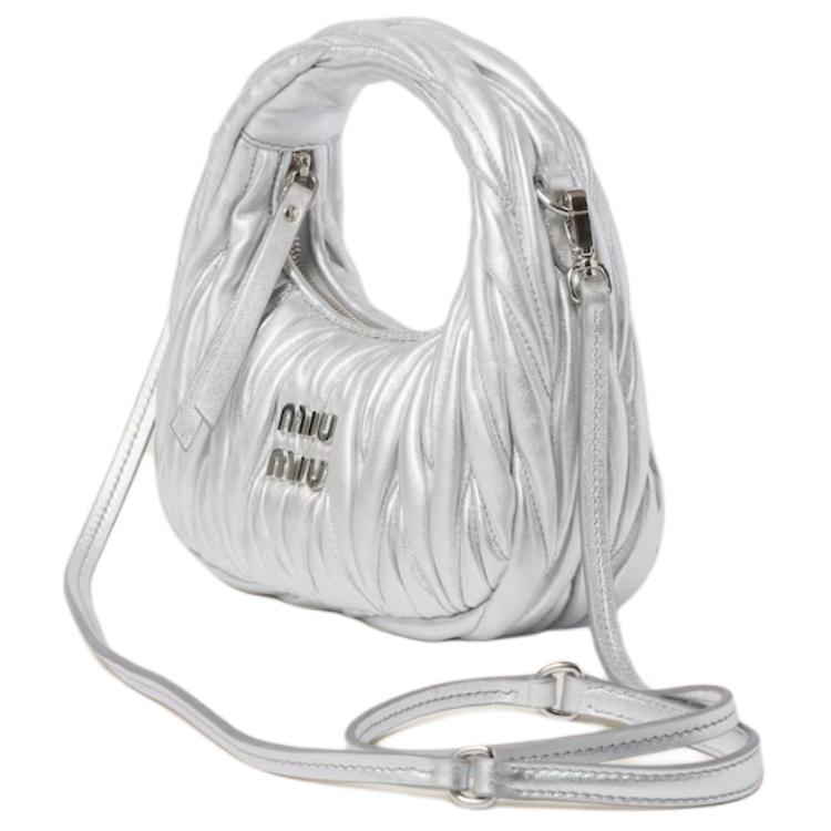 MIU MIU Nappa Leather Handbag Mini Women's Silver