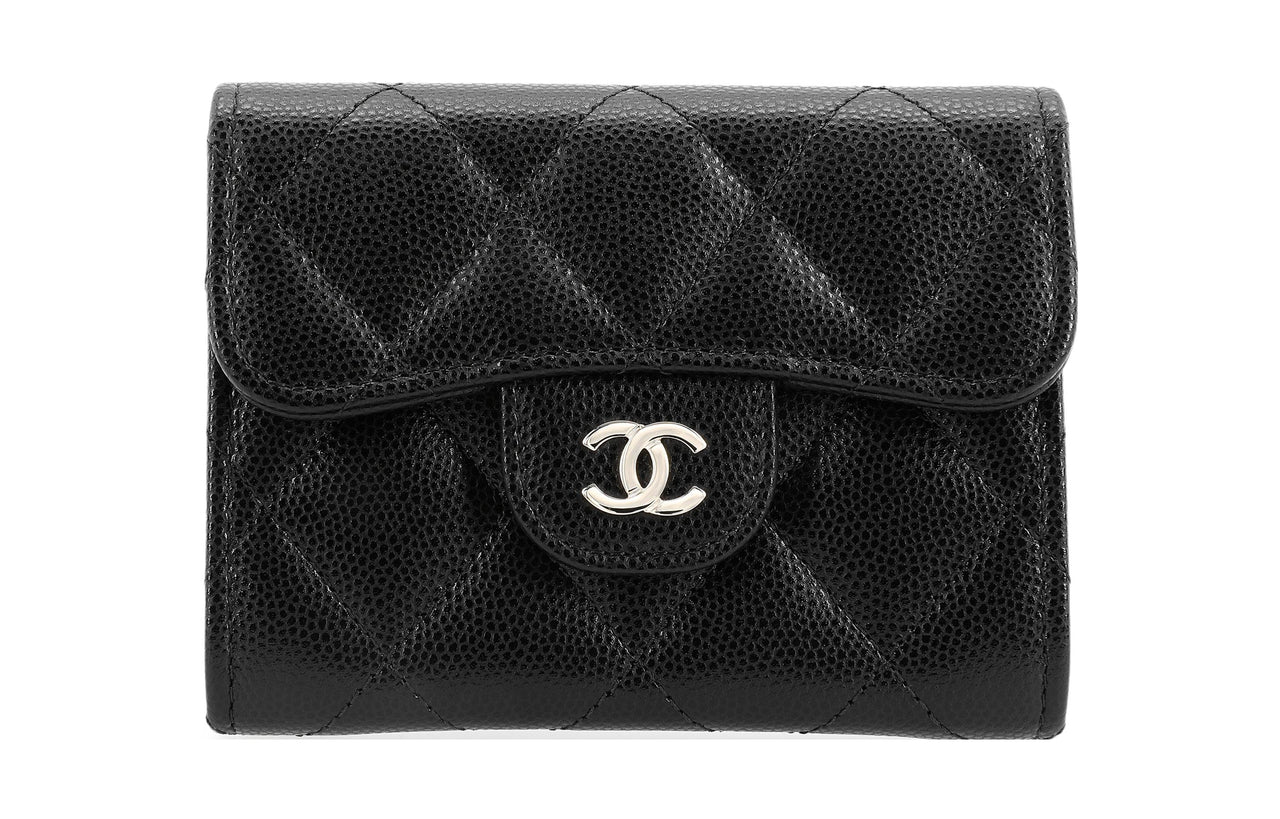 CHANEL Textured Calfskin Card Holder Wallet Regular Women's Black