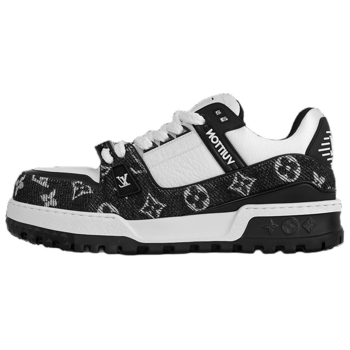 LOUIS VUITTON Trainer Maxi Wear-Resistant Low-Top Skateboard Shoes Unisex Black White