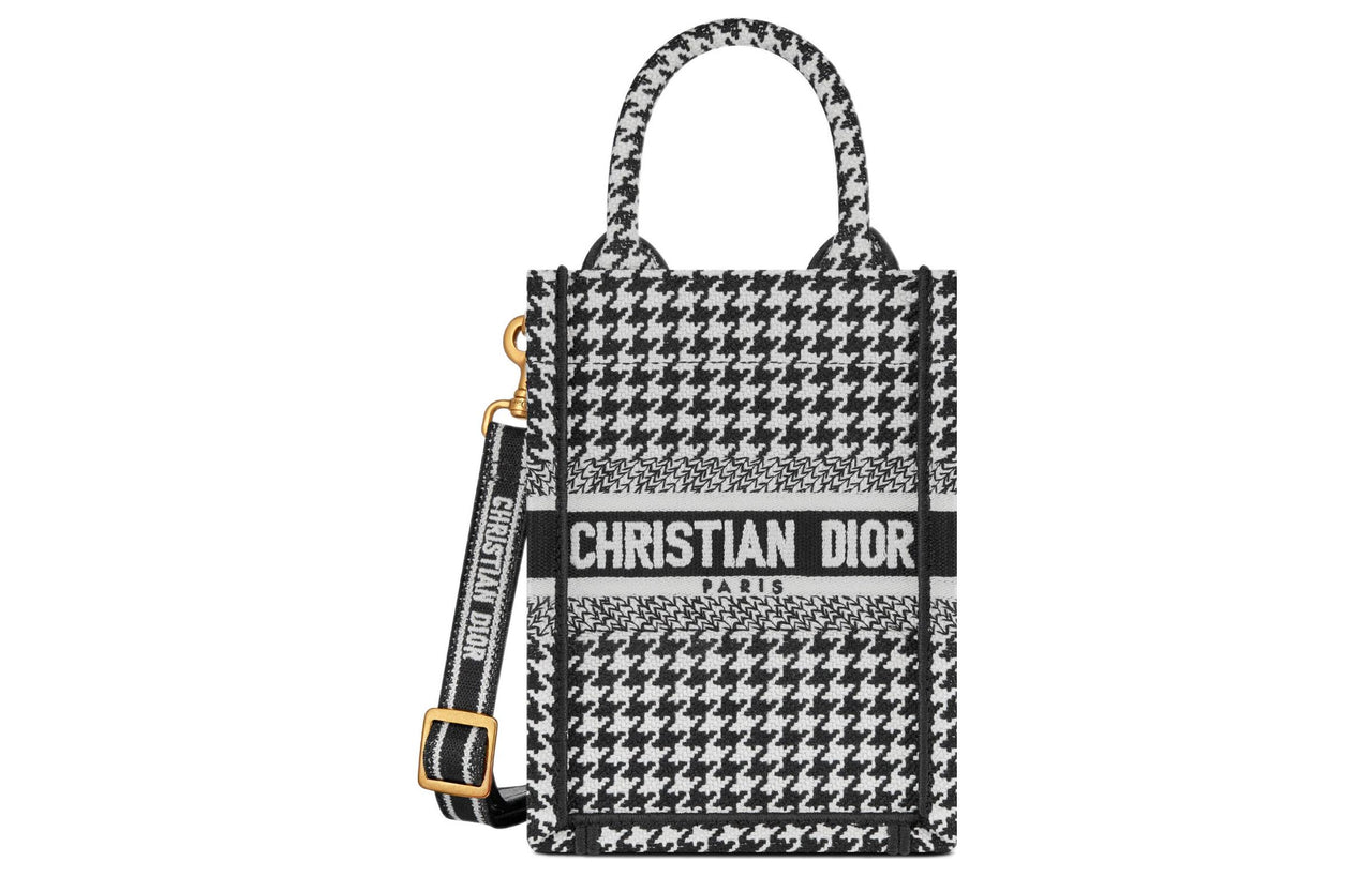 DIOR BookTote Embroidery Cell Phone Pouch Mini Women's Black & White