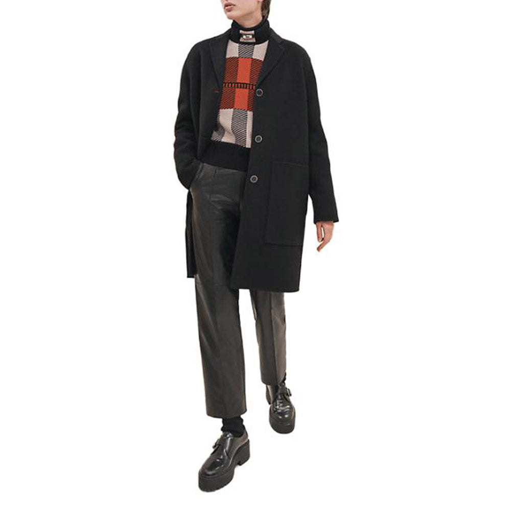 HERMES Velvet-feel Coat Women's Black