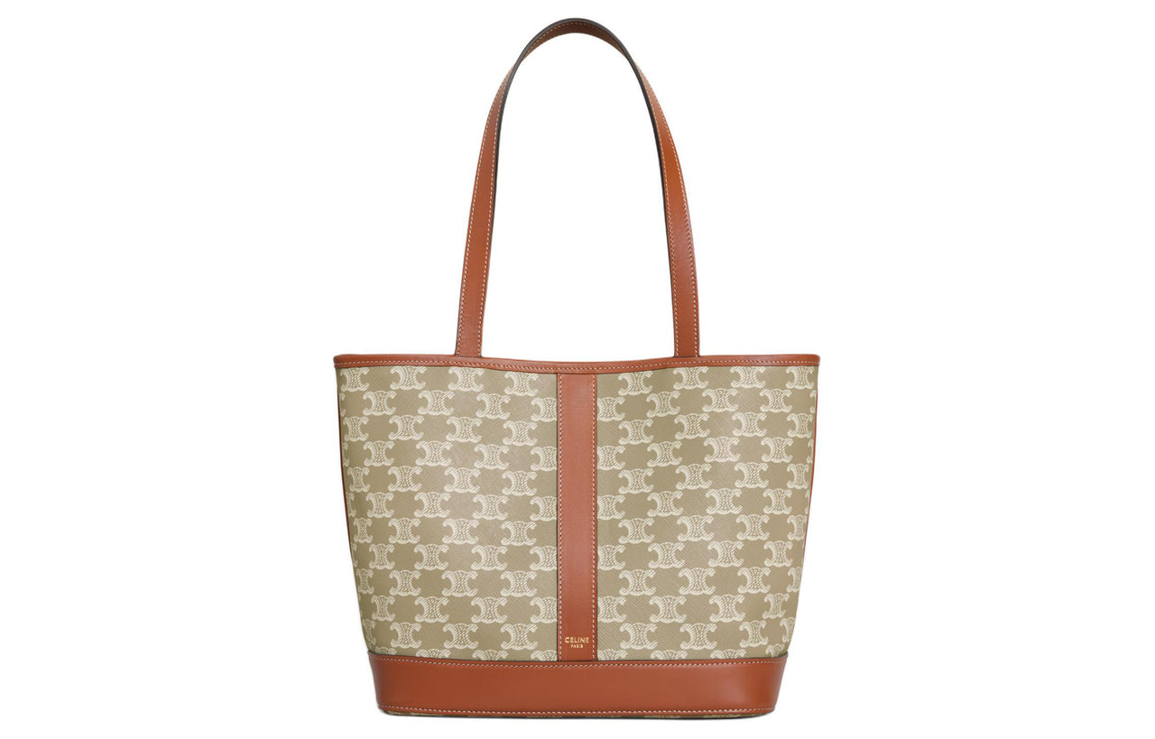 CELINE Cabas Cow Leather Binding Bucket Bag Handbag Trumpets Women's Greige