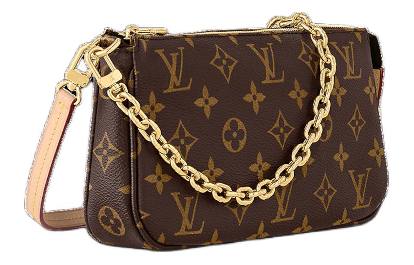 LOUIS VUITTON Coated Canvas Cow Leather Patchwork Trim Handbag Shoulder Bag Women's Brown