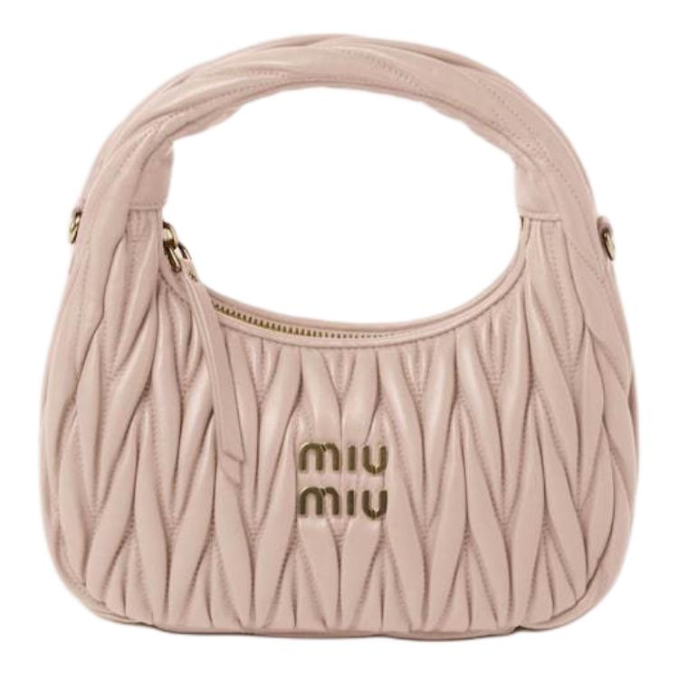 MIU MIU Wander Series Nappa Leather Hobo Bag Shoulder Bag Crossbody Bag Handbag Women's Pink