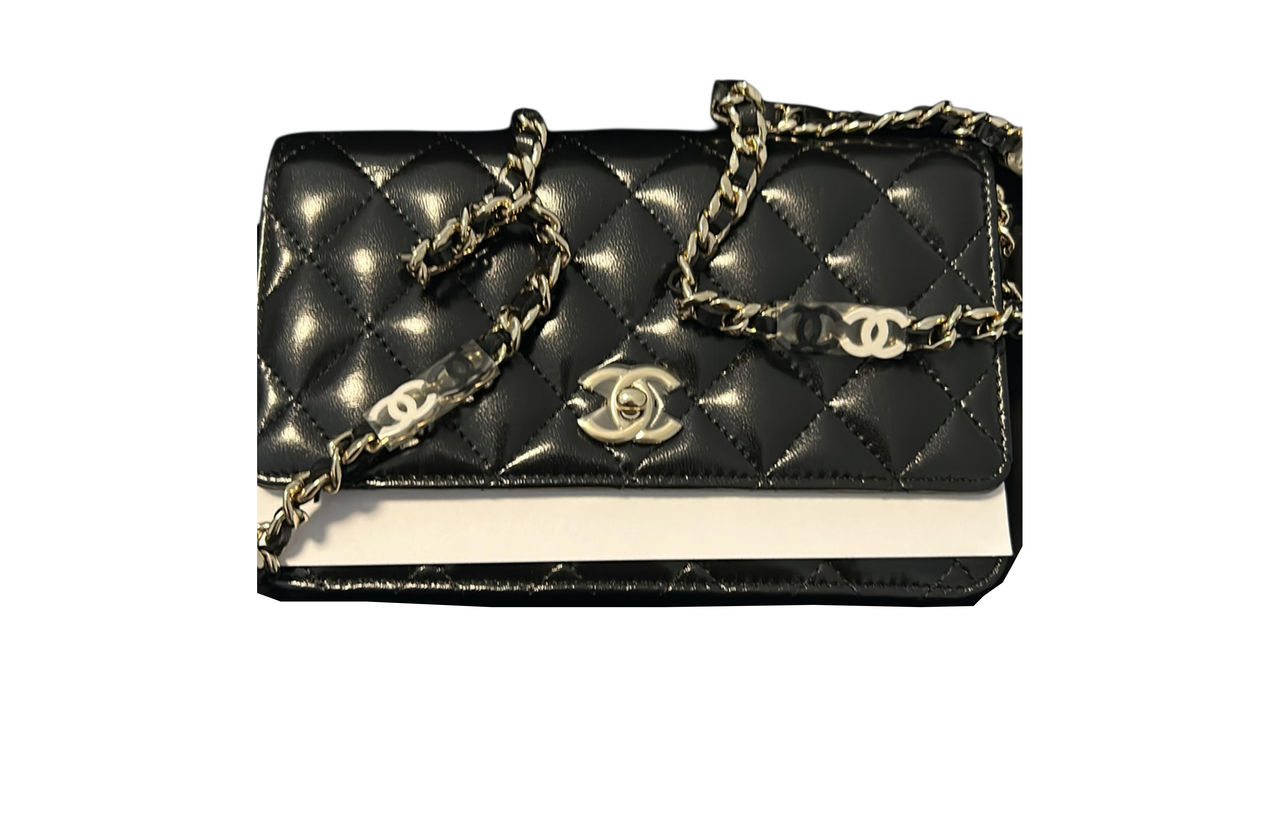 CHANEL WOC Polished Lambskin Wallet Unisex Black