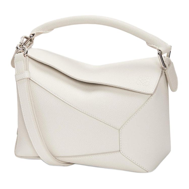 LOEWE Puzzle Soft Grain Calfskin Shoulder Bag, Crossbody Bag, Handbag Trumpets Women's White