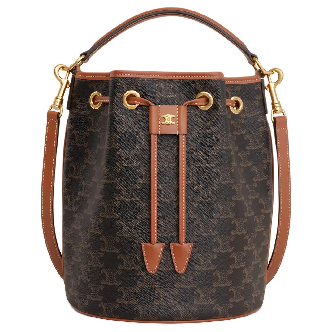 CELINE Triomphe Canvas And Calfskin Crossbag Bucket Bag Women's Brown