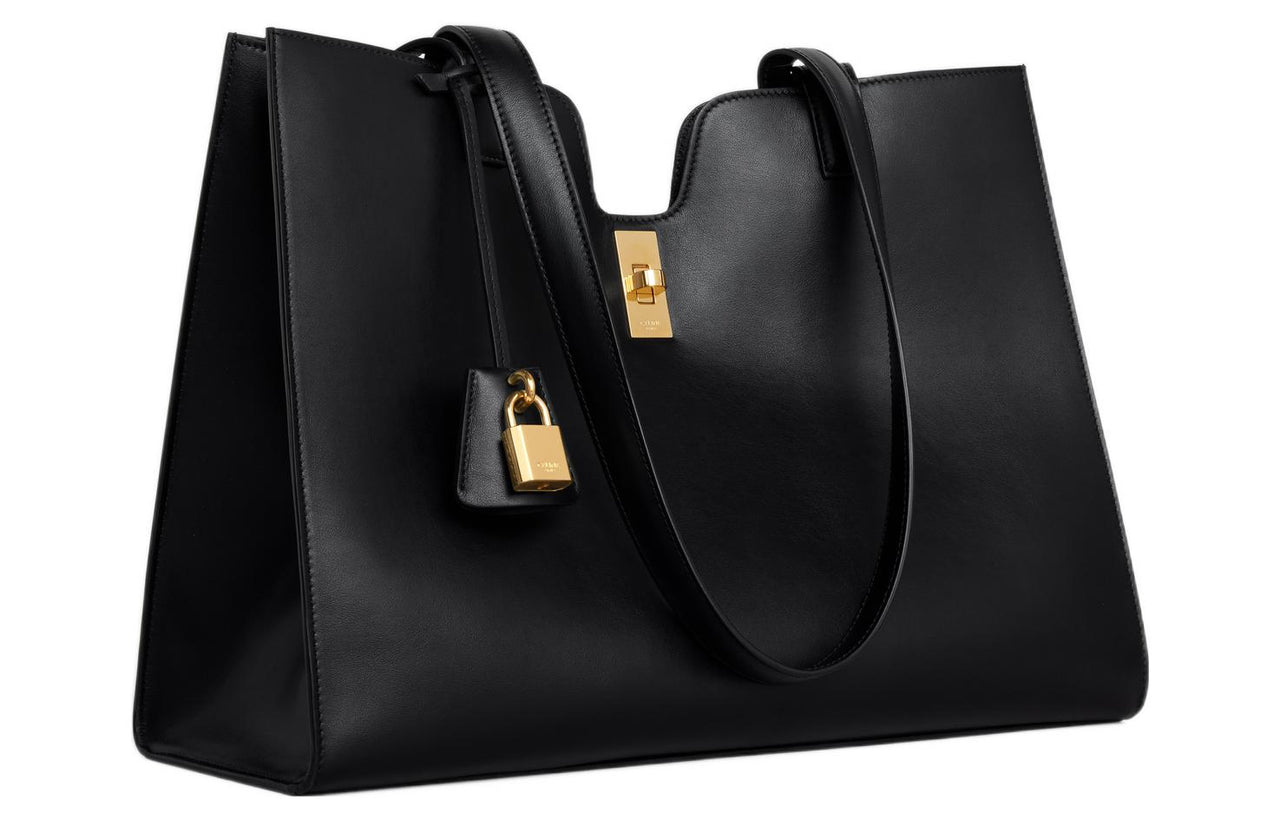 CELINE Cabas Smooth Cow Leather One Shoulder Handbag Regular Women's Black
