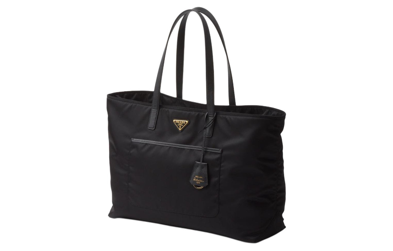 PRADA Re Edition Recycled Nylon With Saffiano Leather Tote Bag, Shopping Bag, Handbag Tubas Women's Black